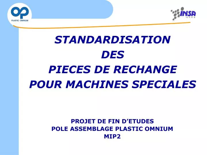 standardisation des pieces de rechange pour machines speciales