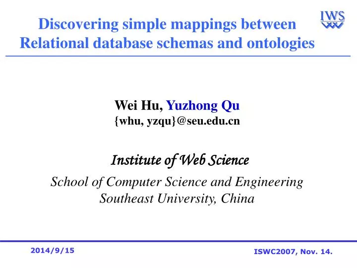discovering simple mappings between relational database schemas and ontologies