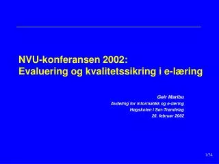 nvu konferansen 2002 evaluering og kvalitetssikring i e l ring