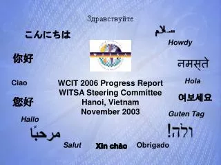WCIT 2006 Progress Report WITSA Steering Committee Hanoi, Vietnam November 2003
