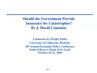 Should the Government Provide Insurance for Catastrophes? By J. David Cummins