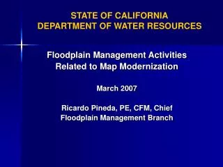 STATE OF CALIFORNIA DEPARTMENT OF WATER RESOURCES
