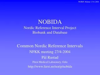 NOBIDA Nordic Reference Interval Project Biobank and Database