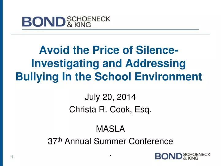 avoid the price of silence investigating and addressing bullying in the school environment