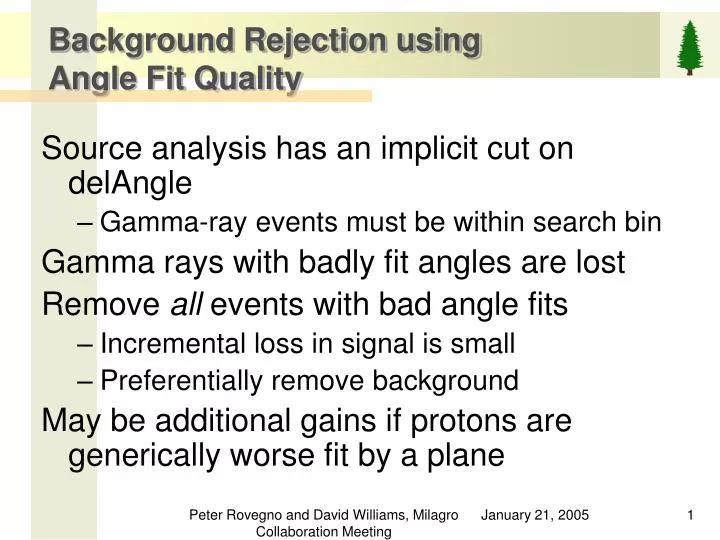 background rejection using angle fit quality