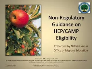 Non-Regulatory Guidance on HEP/CAMP Eligibility