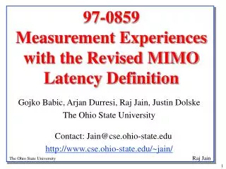97-0859 Measurement Experiences with the Revised MIMO Latency Definition