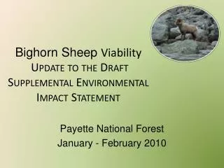 Bighorn Sheep Viability Update to the Draft Supplemental Environmental Impact Statement