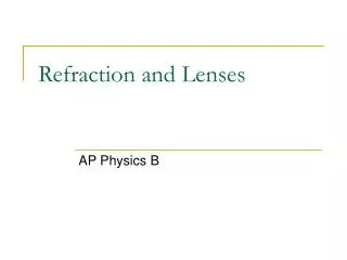 Refraction and Lenses