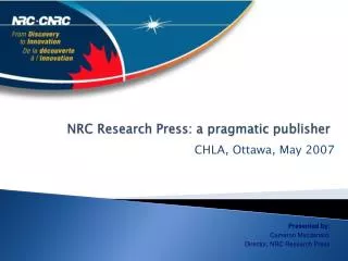 NRC Research Press: a pragmatic publisher