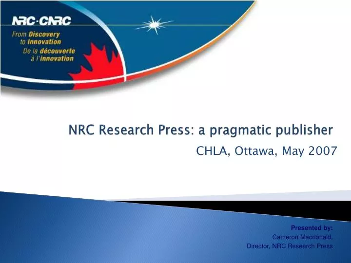 nrc research press a pragmatic publisher