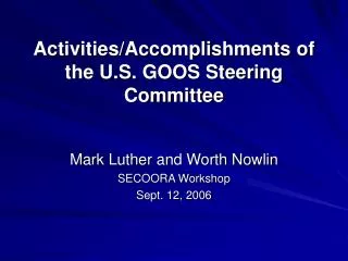 Activities/Accomplishments of the U.S. GOOS Steering Committee