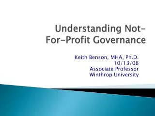 Understanding Not-For-Profit Governance