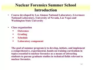 Nuclear Forensics Summer School Introduction