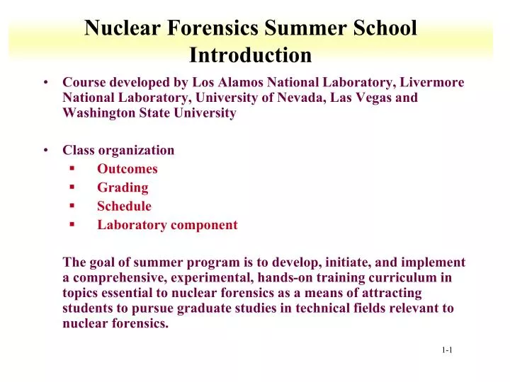 nuclear forensics summer school introduction