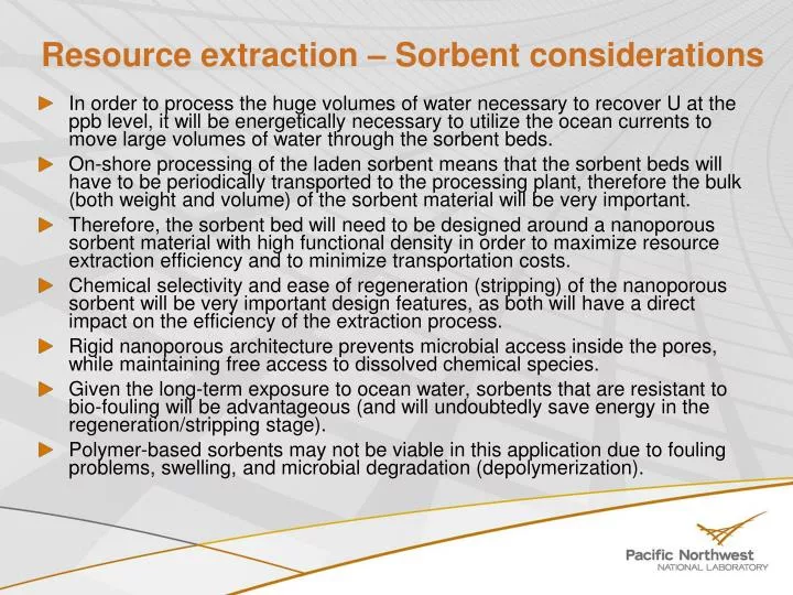 resource extraction sorbent considerations