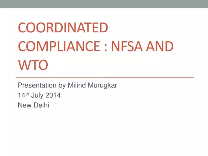 coordinated compliance nfsa and wto