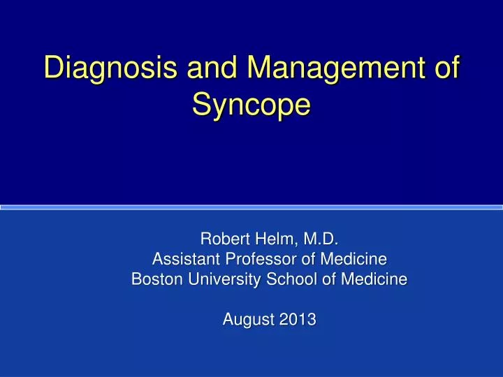diagnosis and management of syncope