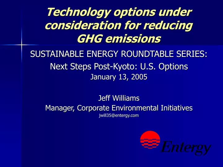 technology options under consideration for reducing ghg emissions