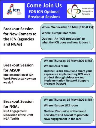 Come Join Us FOR ICN Optional Breakout Sessions