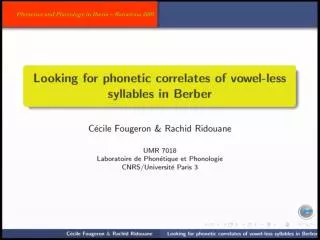Phonetic correlates of vowel-less syllables in Berber