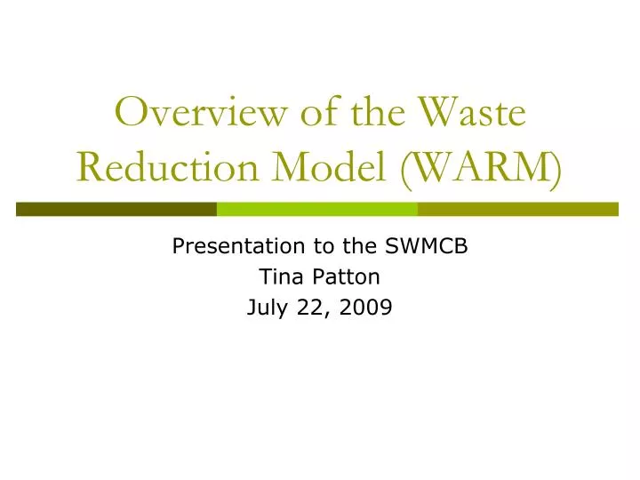 overview of the waste reduction model warm