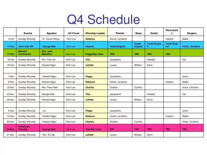 q4 schedule