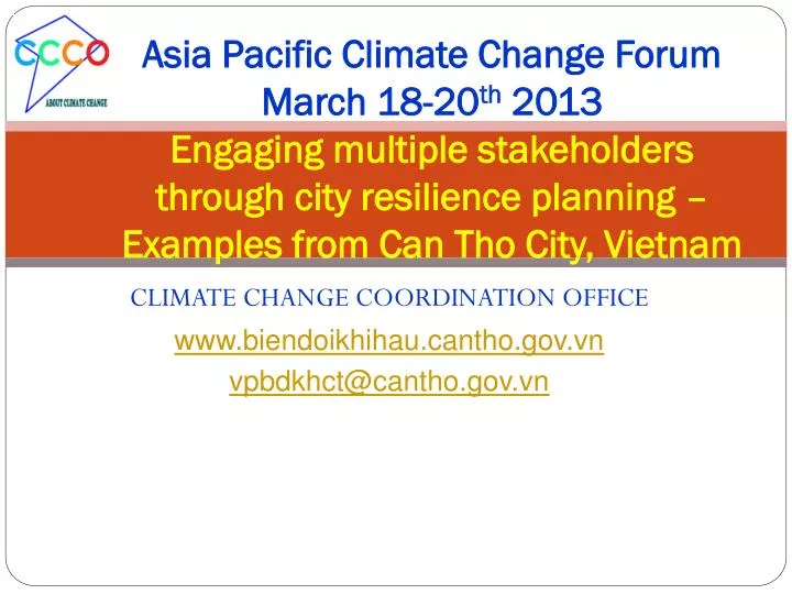 climate change coordination office www biendoikhihau cantho gov vn vpbdkhct@cantho gov vn