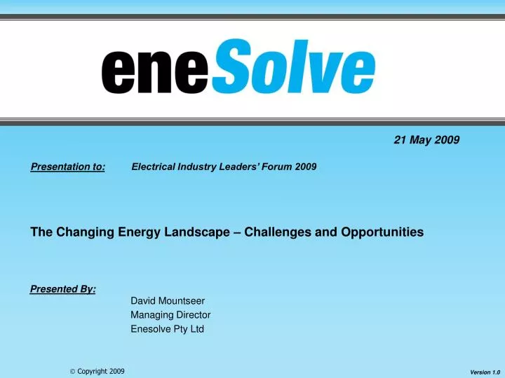 presentation to electrical industry leaders forum 2009