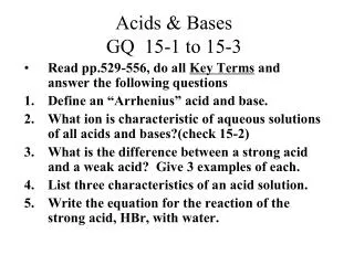 Acids &amp; Bases GQ 15-1 to 15-3