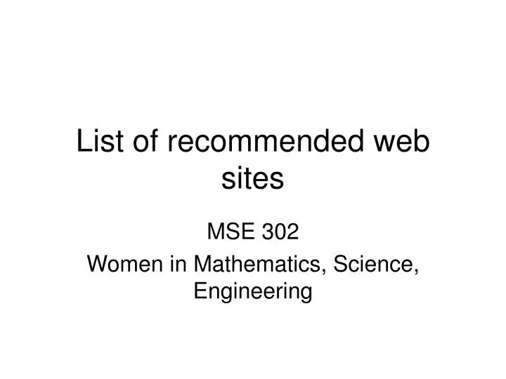 list of recommended web sites