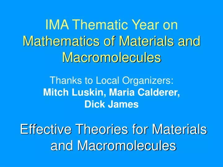 ima thematic year on mathematics of materials and macromolecules