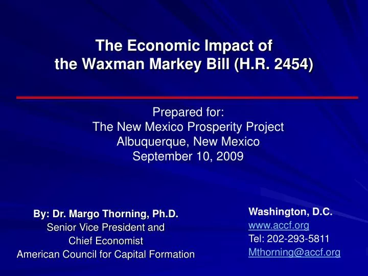 the economic impact of the waxman markey bill h r 2454