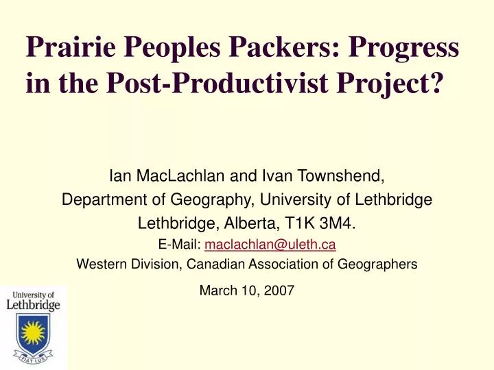 prairie peoples packers progress in the post productivist project