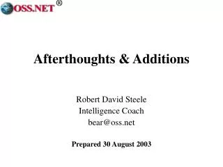 Afterthoughts &amp; Additions