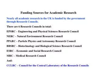 Funding Sources for Academic Research