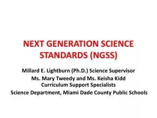 NEXT GENERATION SCIENCE STANDARDS (NGSS)