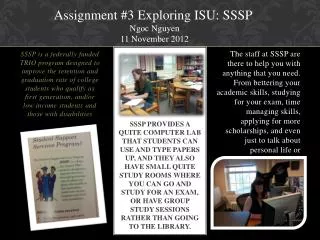 Assignment #3 Exploring ISU: SSSP Ngoc Nguyen 11 November 2012