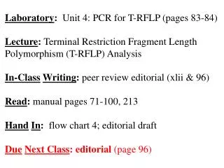Laboratory : Unit 4: PCR for T-RFLP (pages 83-84)
