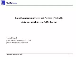 Next Generation Network Access (NGNA): Status of work in the ATM Forum