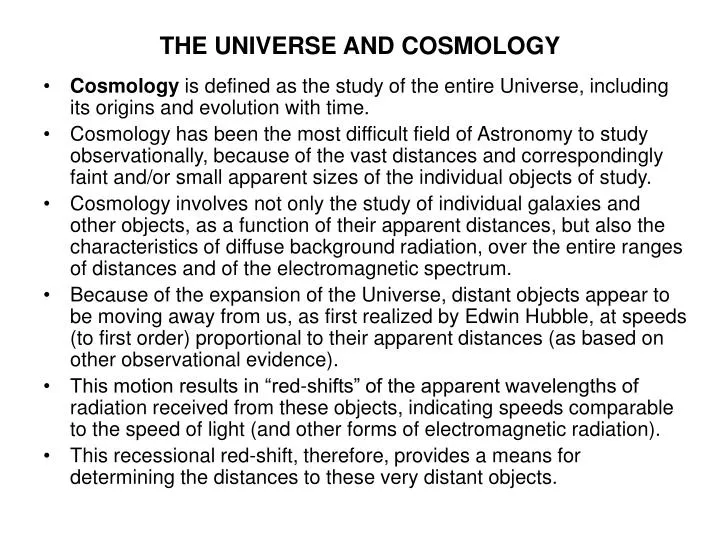 the universe and cosmology