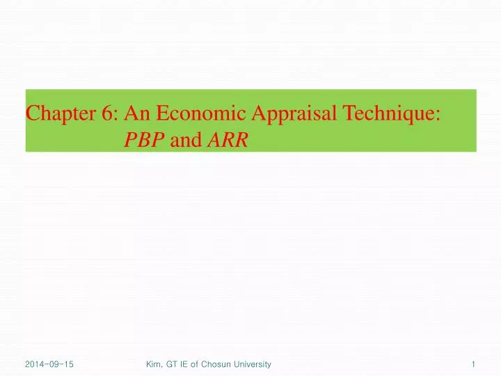 chapter 6 an economic appraisal technique pbp and arr