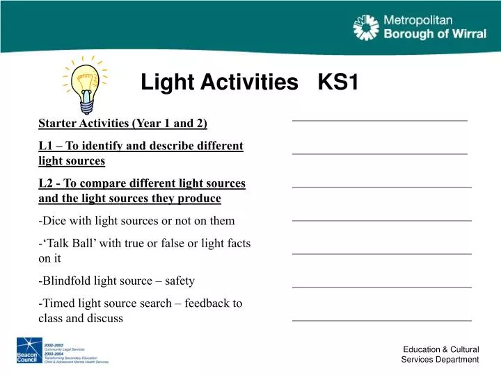 light activities ks1