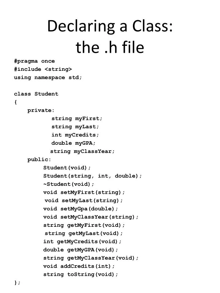 declaring a class the h file