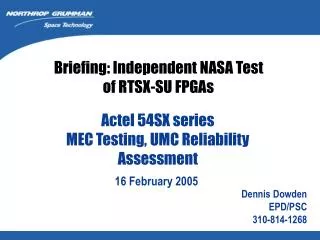 Actel 54SX series MEC Testing, UMC Reliability Assessment