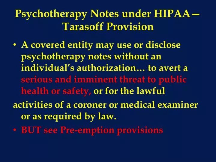 psychotherapy notes under hipaa tarasoff provision