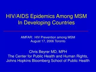 HIV/AIDS Epidemics Among MSM In Developing Countries