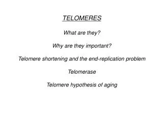 TELOMERES What are they? Why are they important?