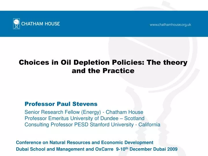 choices in oil depletion policies the theory and the practice