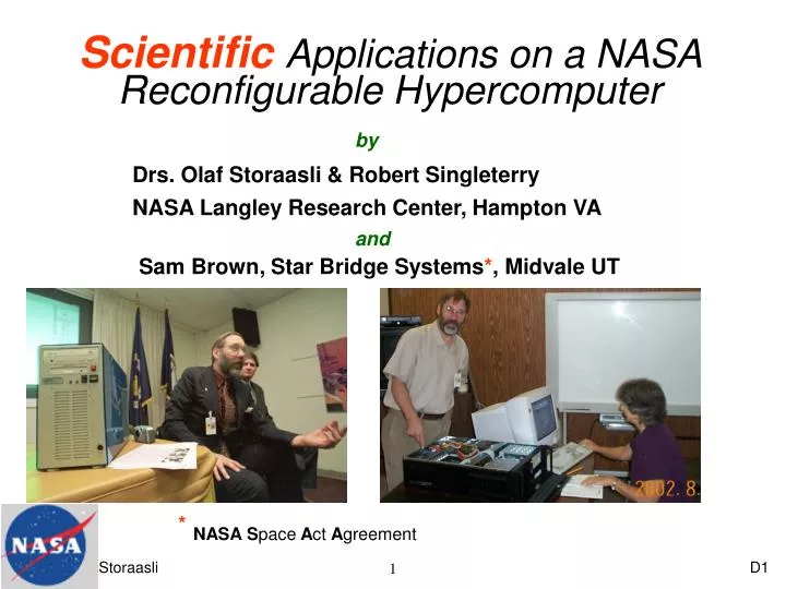 scientific applications on a nasa reconfigurable hypercomputer